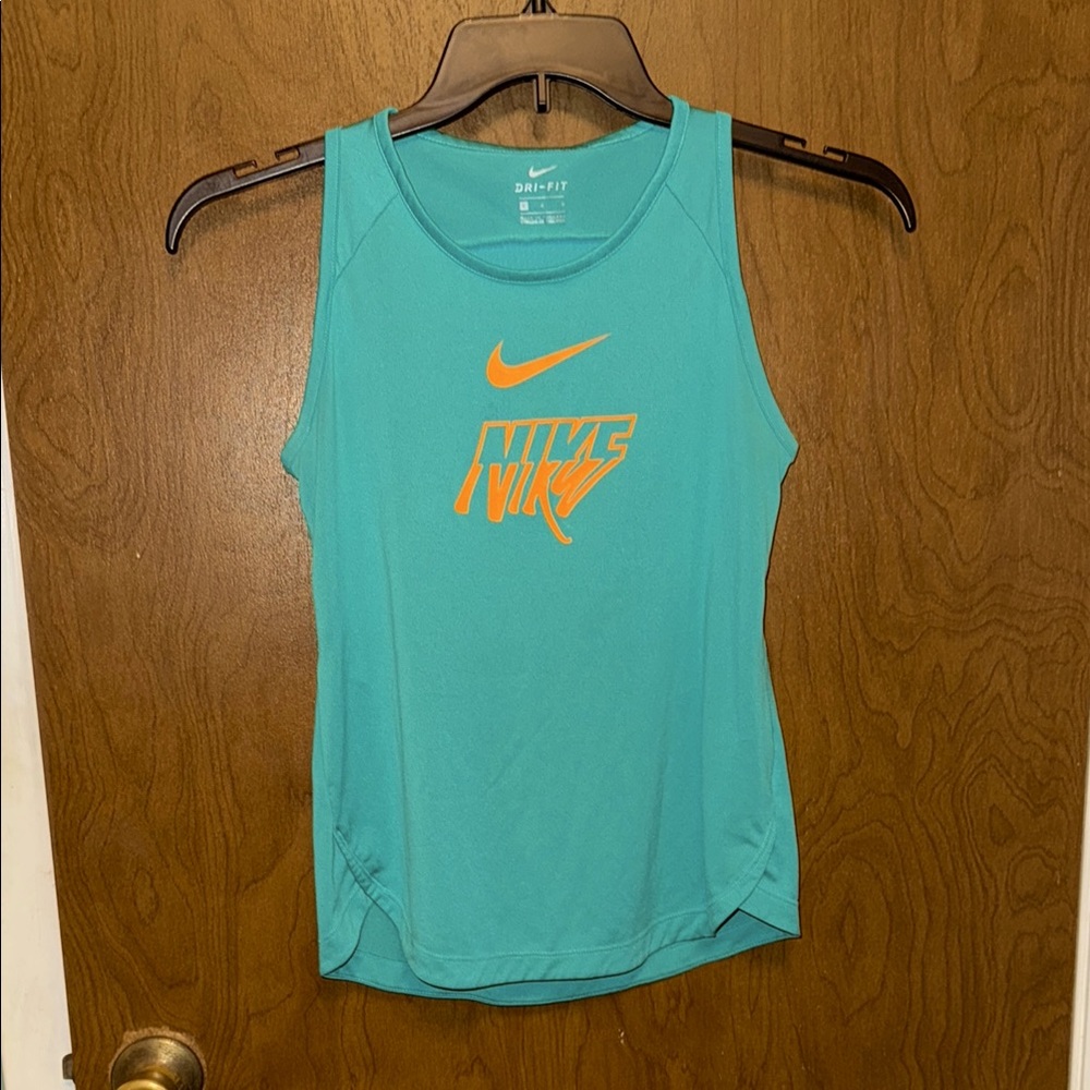 Nike Green Tank Top with Orange Logo size L (boys)